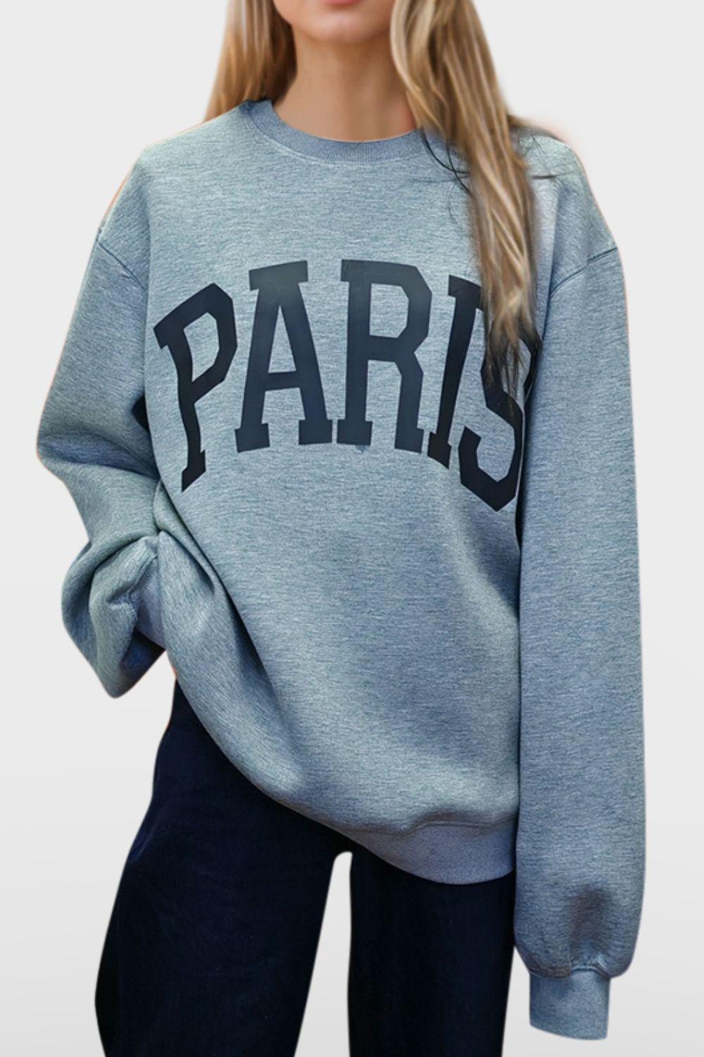 Basic Bae PARIS Round Neck Long Sleeve Air Scuba Sweatshirt - Curated by tt