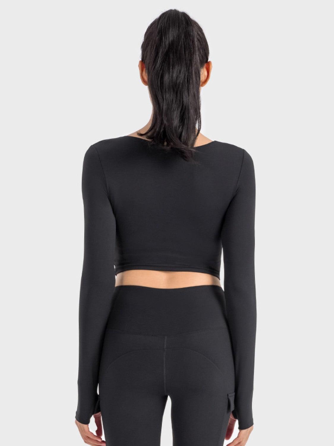 Millennia Ruched Cropped Long Sleeve Sports Top - Curated by tt
