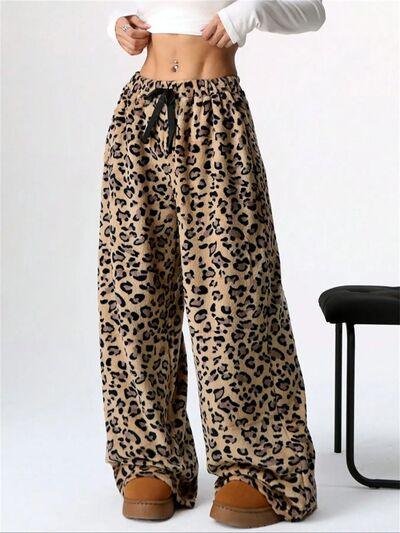 Leopard Wide Leg Plush Pants - Curated by tt