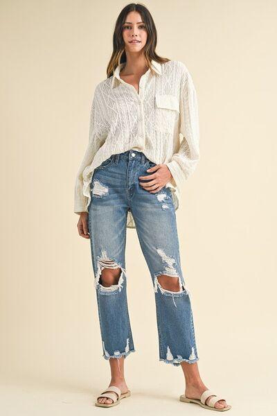 Annie Wear Distressed Raw Hem Cropped Jeans - Curated by tt
