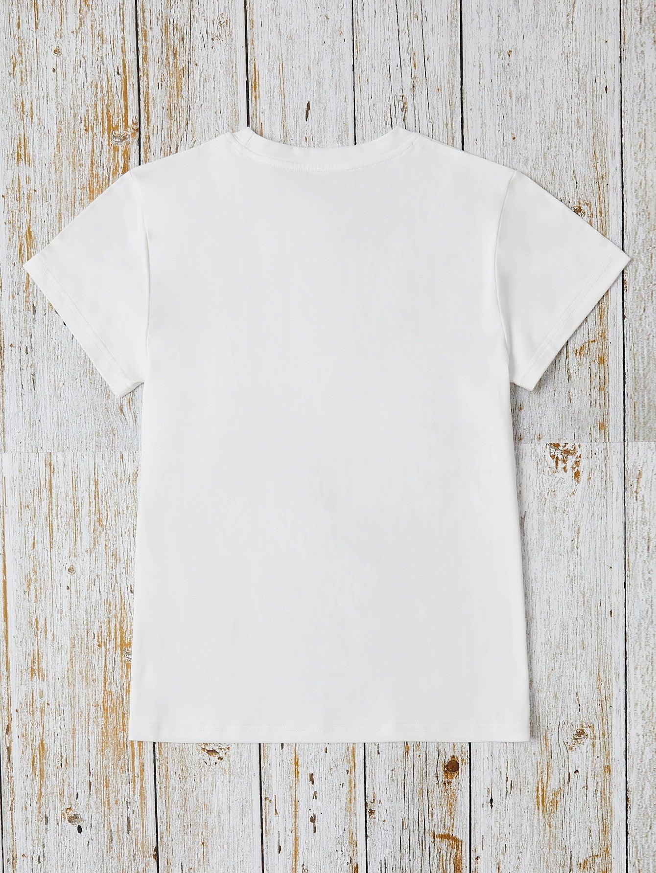 Letter Graphic Round Neck Short Sleeve T-Shirt - Curated by tt