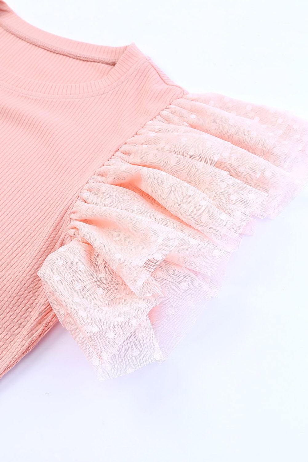 Ruffled Round Neck Cap Sleeve Blouse - Curated by tt