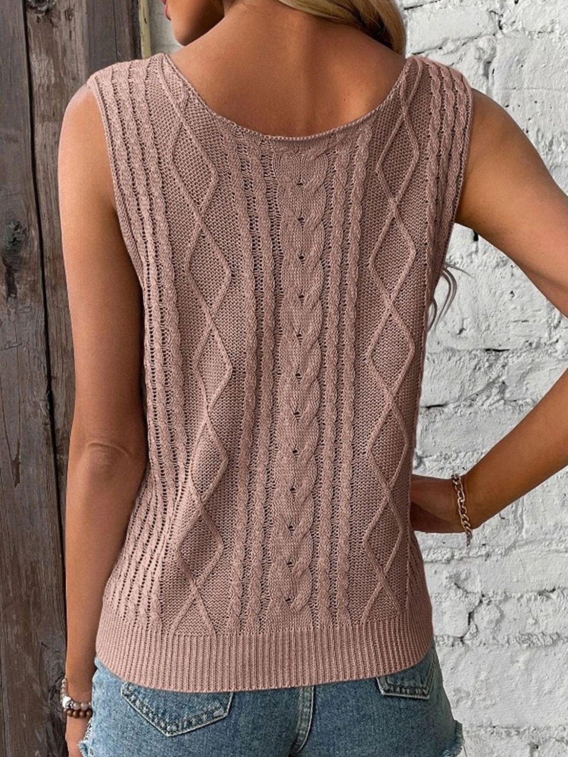 Cable-Knit V-Neck Sweater Vest - Curated by tt