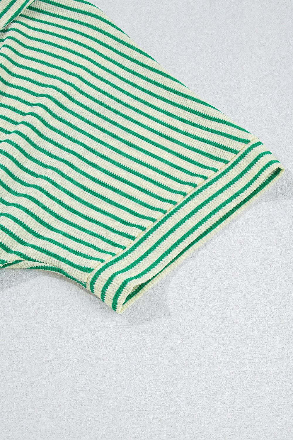 Striped Half Sleeve Tie Waist Romper - Curated by tt