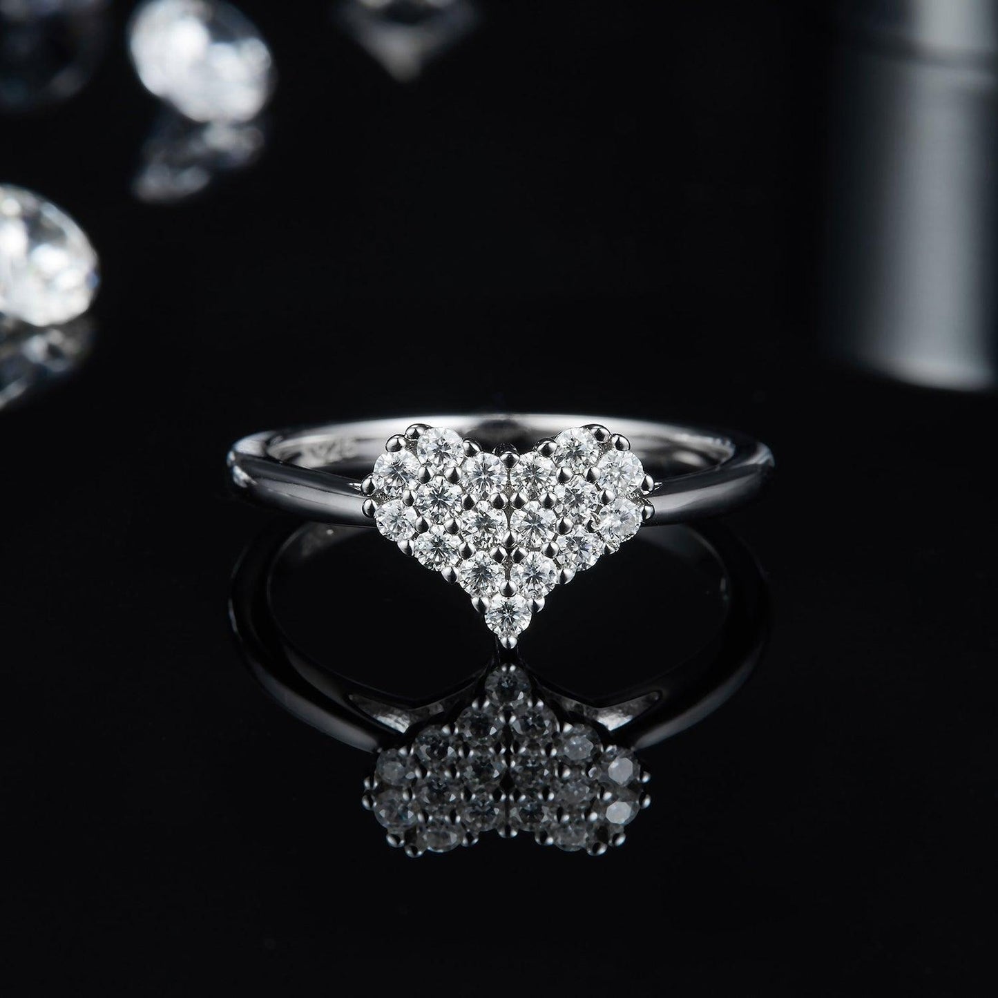 Moissanite 925 Sterling Silver Heart Ring - Curated by tt
