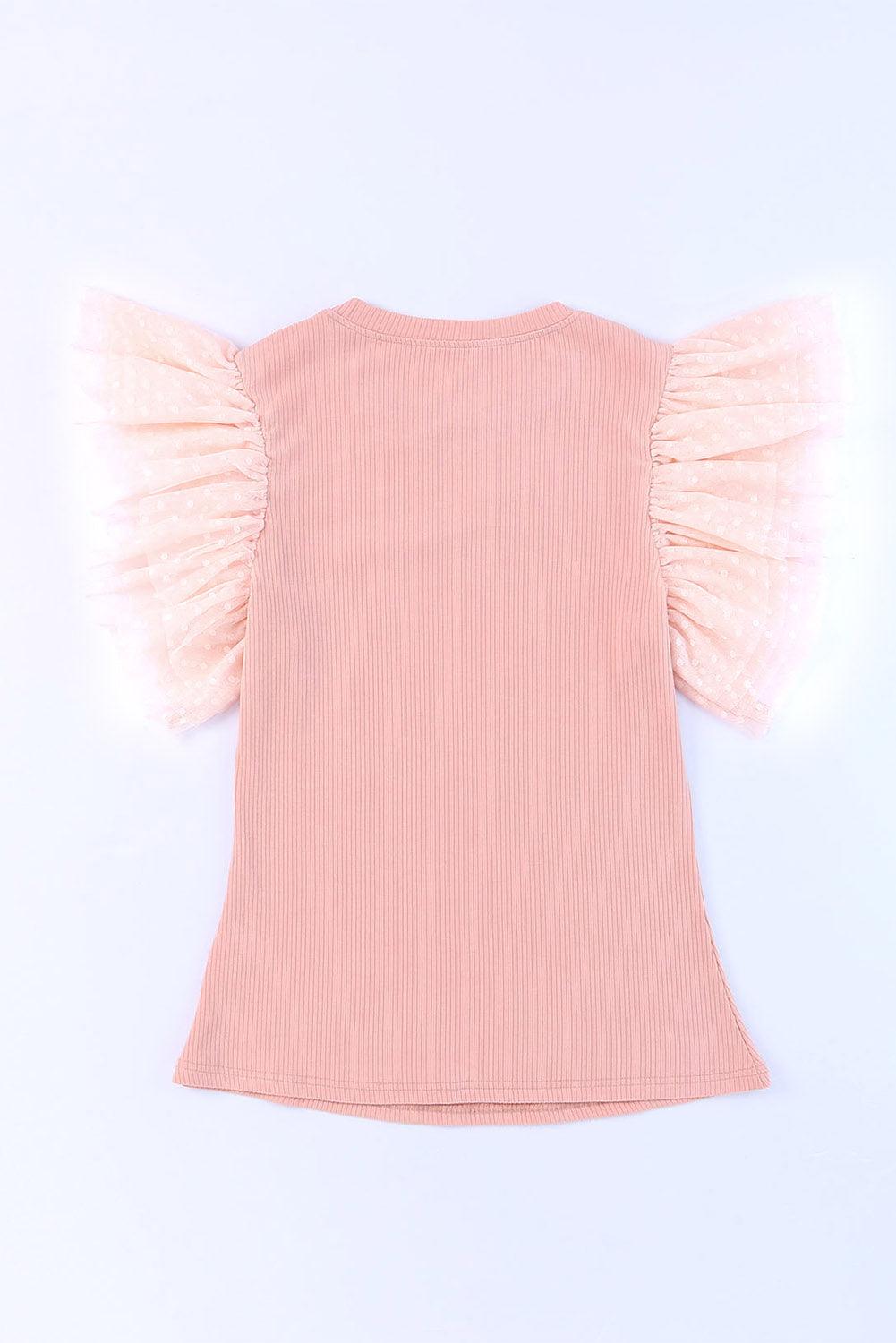 Ruffled Round Neck Cap Sleeve Blouse - Curated by tt