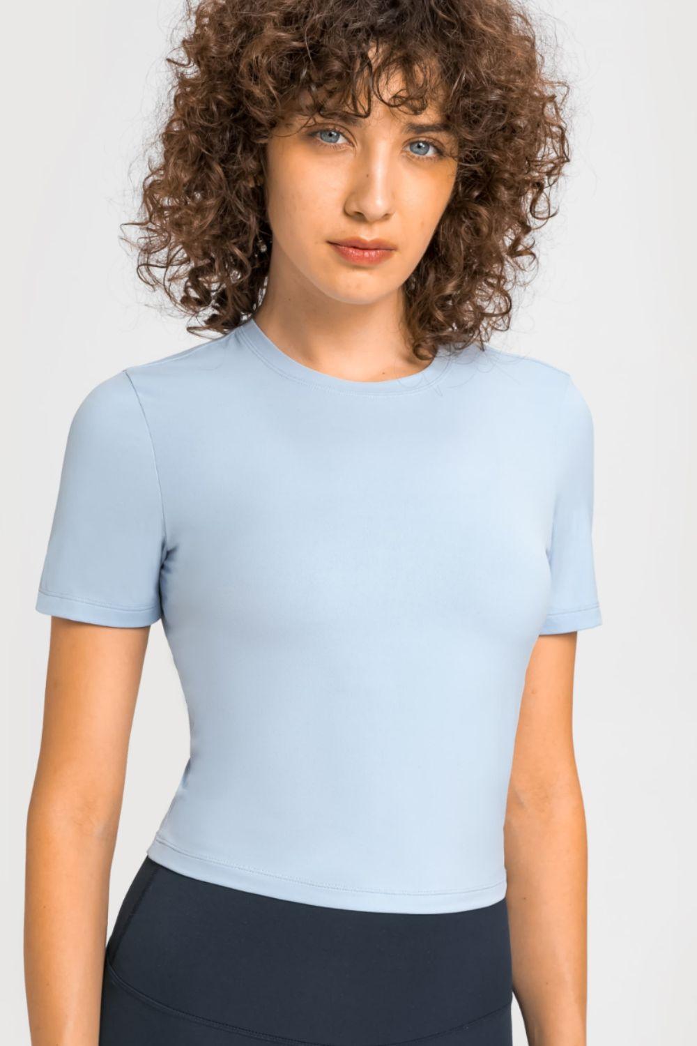 Millennia Round Neck Short Sleeve Yoga Tee - Curated by tt