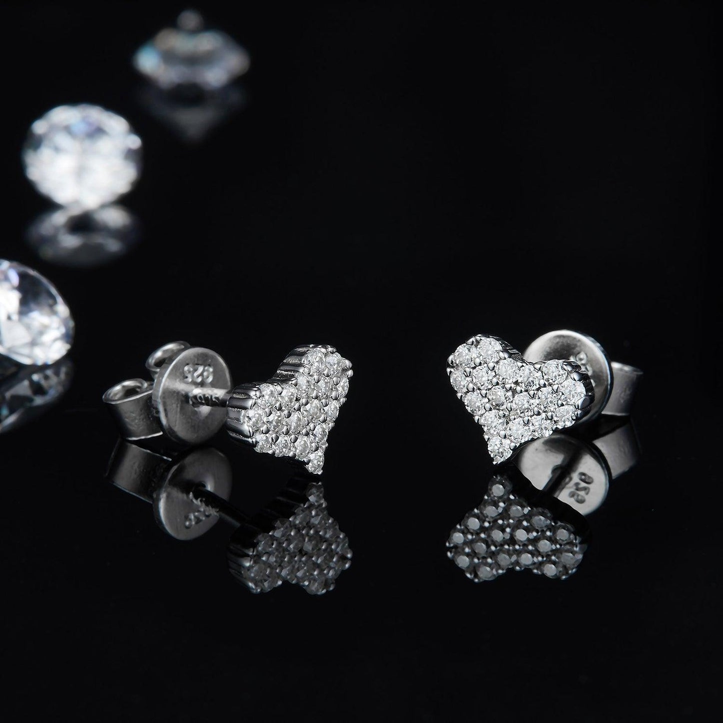 Moissanite 925 Sterling Silver Heart Stud Earrings - Curated by tt