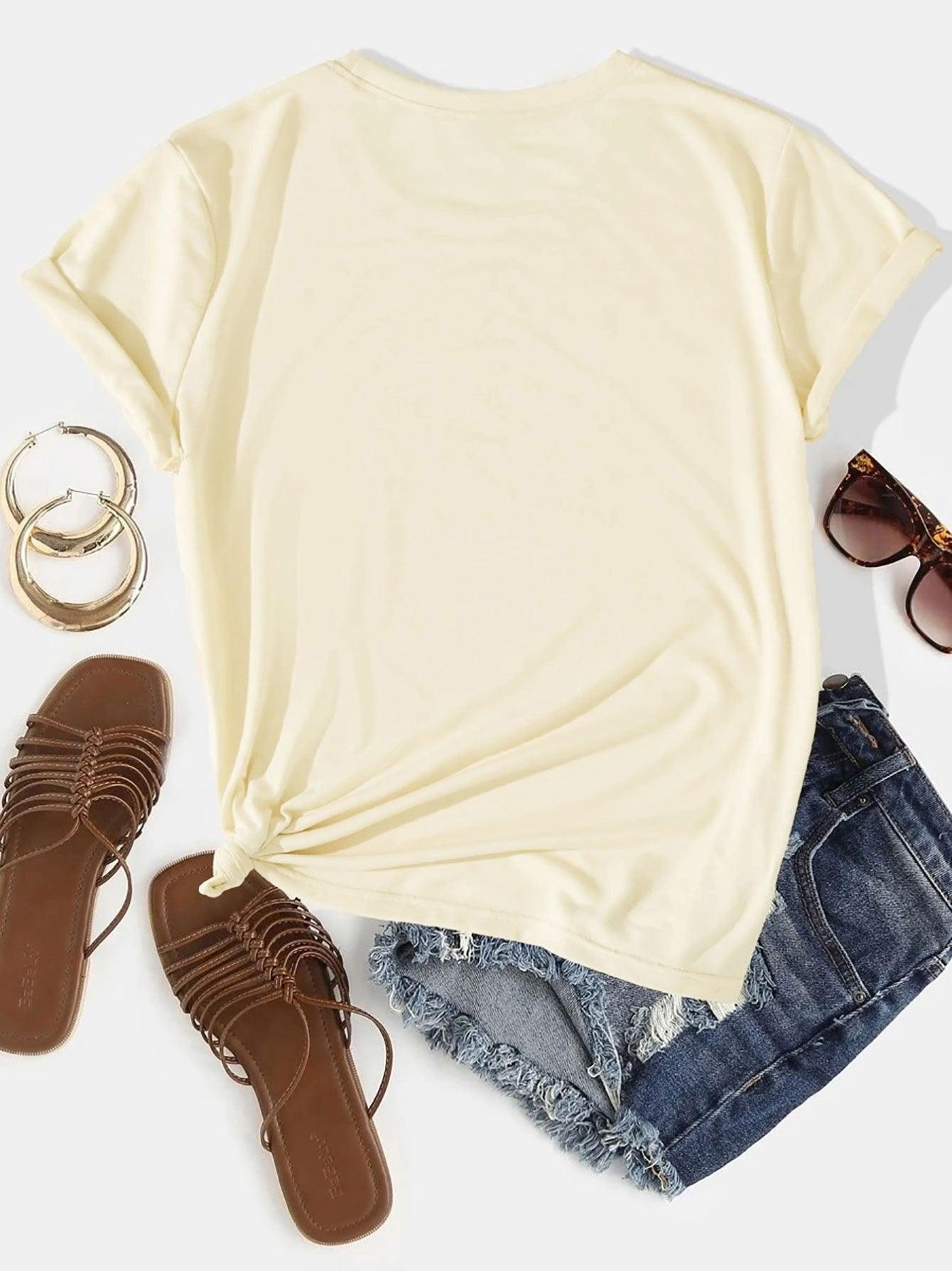 Letter Graphic Round Neck Short Sleeve T-Shirt - Curated by tt