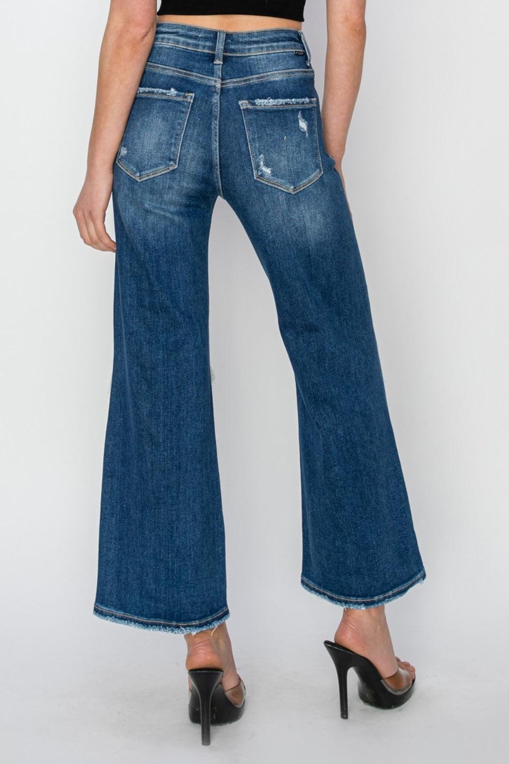 Full Size High Rise Patch Detailed Wide Leg Crop Jeans - Curated by tt