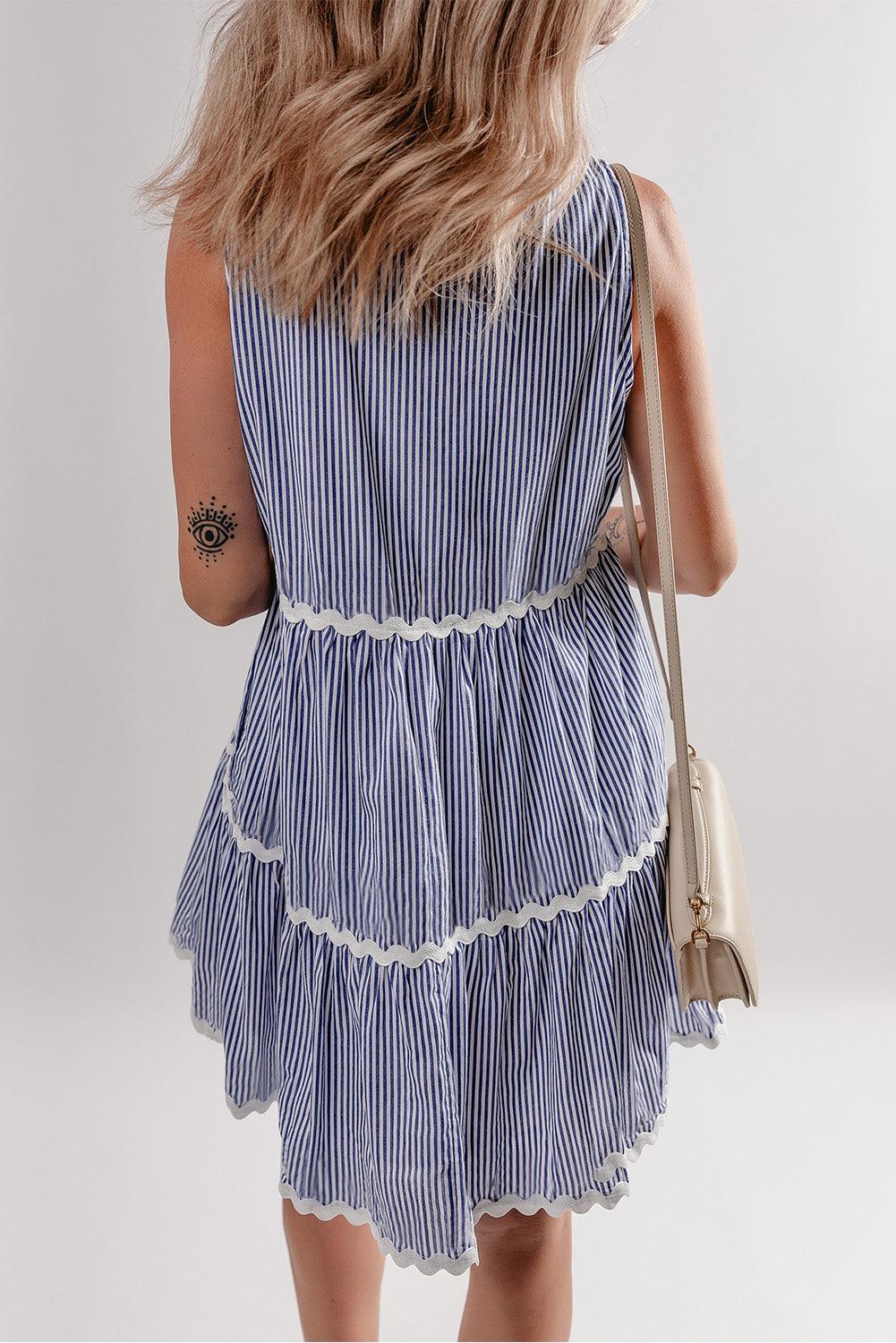 Blue Stripe Mini Dress - Curated by tt