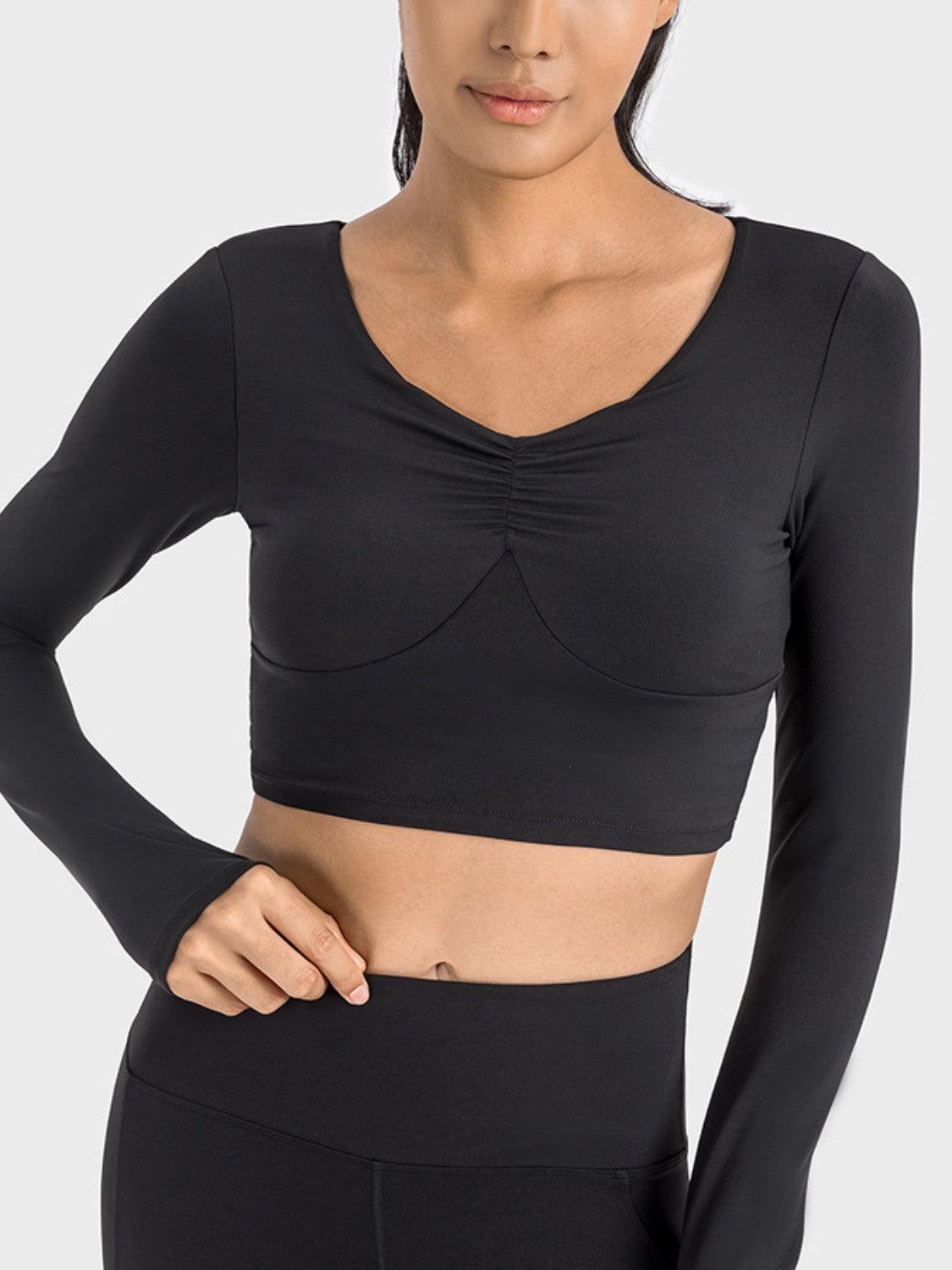 Millennia Ruched Cropped Long Sleeve Sports Top - Curated by tt