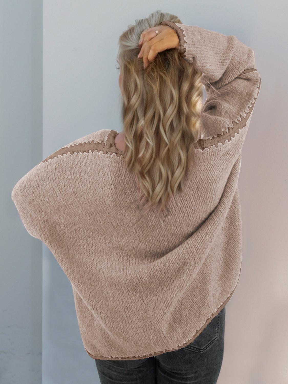 Double Take Contrast Open Front Dropped Shoulder Cardigan - Curated by tt