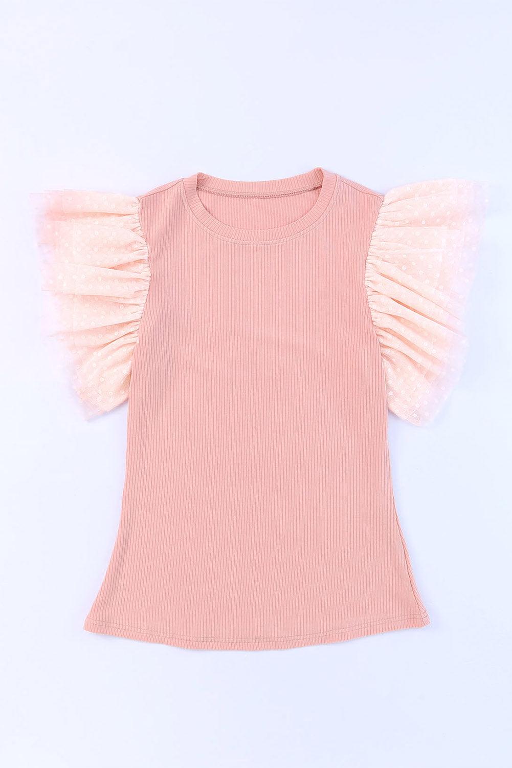 Ruffled Round Neck Cap Sleeve Blouse - Curated by tt