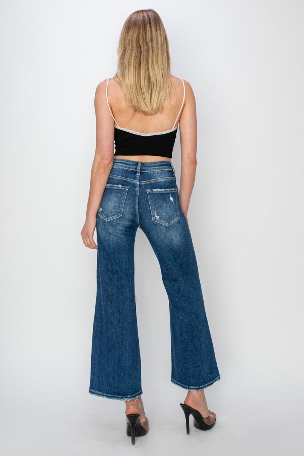 Full Size High Rise Patch Detailed Wide Leg Crop Jeans - Curated by tt