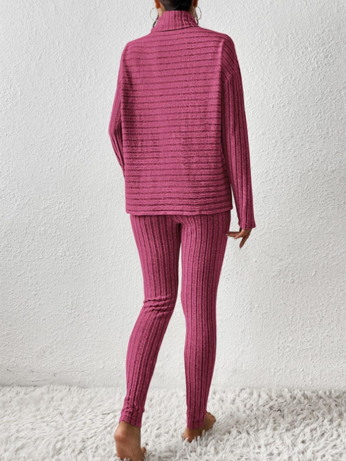 Ribbed Turtleneck Top and Pants Set - Curated by tt