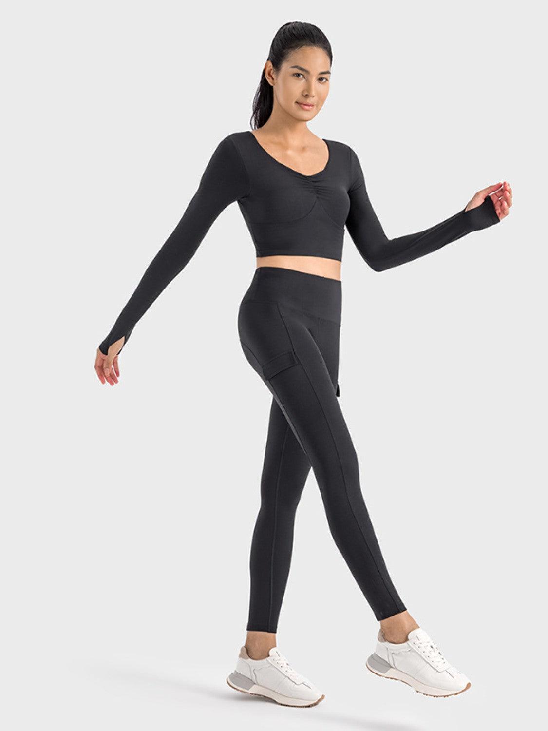 Millennia Ruched Cropped Long Sleeve Sports Top - Curated by tt
