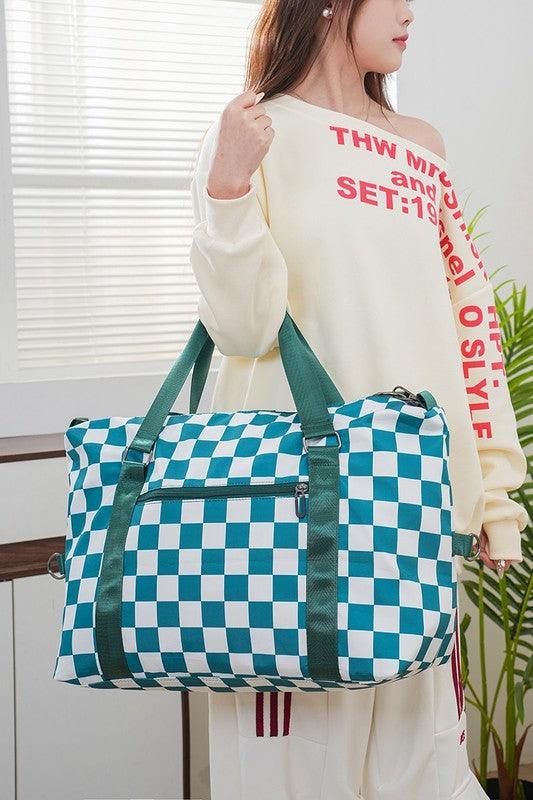 Zenana Checkered Multi-Pocket Travel Bag - Curated by tt