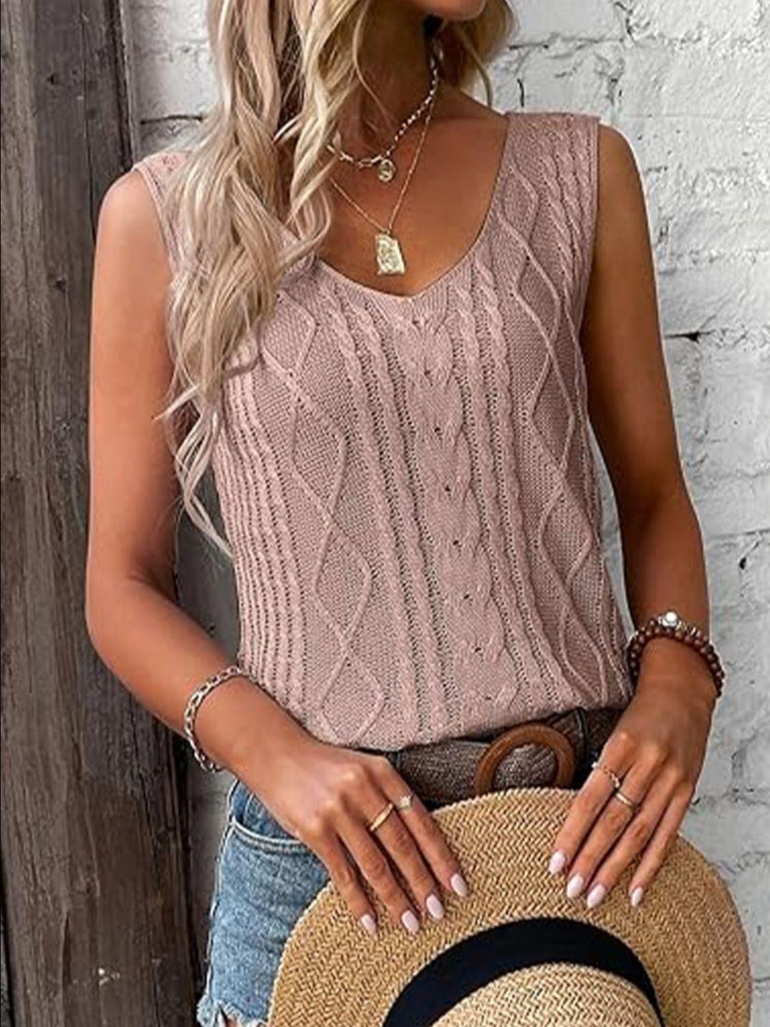Cable-Knit V-Neck Sweater Vest - Curated by tt