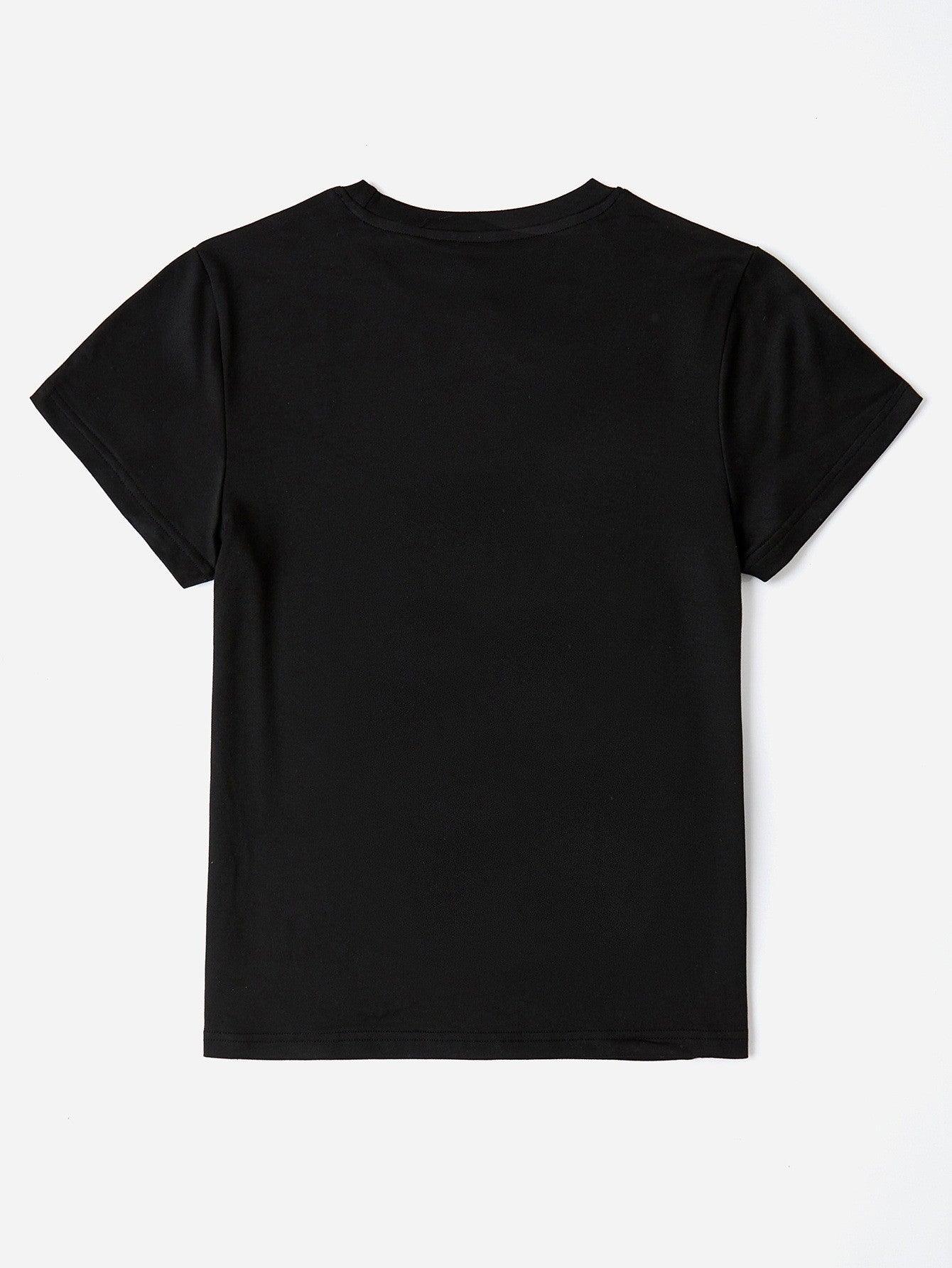Letter Graphic Round Neck Short Sleeve T-Shirt - Curated by tt