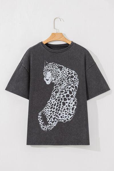 Cheetah Mineral Wash Round Neck Half Sleeve T-Shirt - Curated by tt