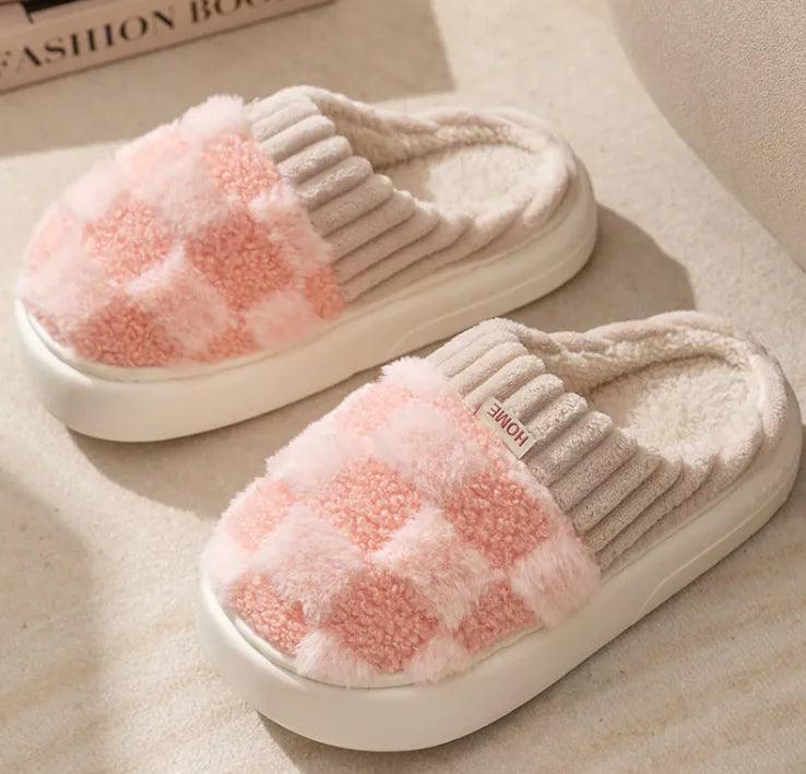 Cozy Plaid Plush Slippers - Curated by tt