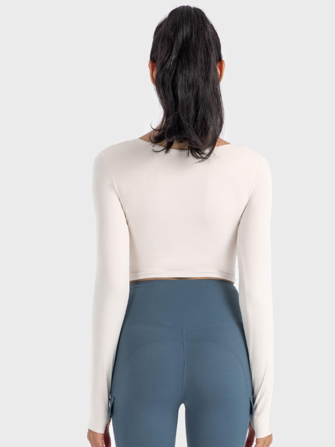 Millennia Ruched Cropped Long Sleeve Sports Top - Curated by tt