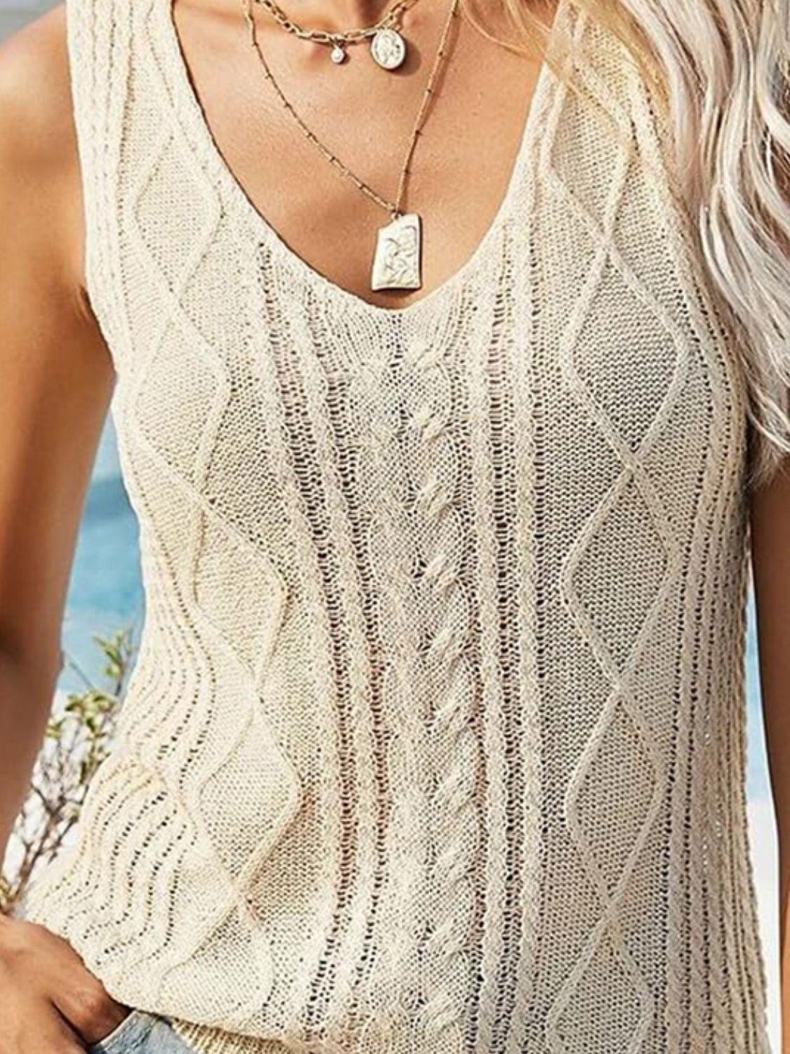 Cable-Knit V-Neck Sweater Vest - Curated by tt
