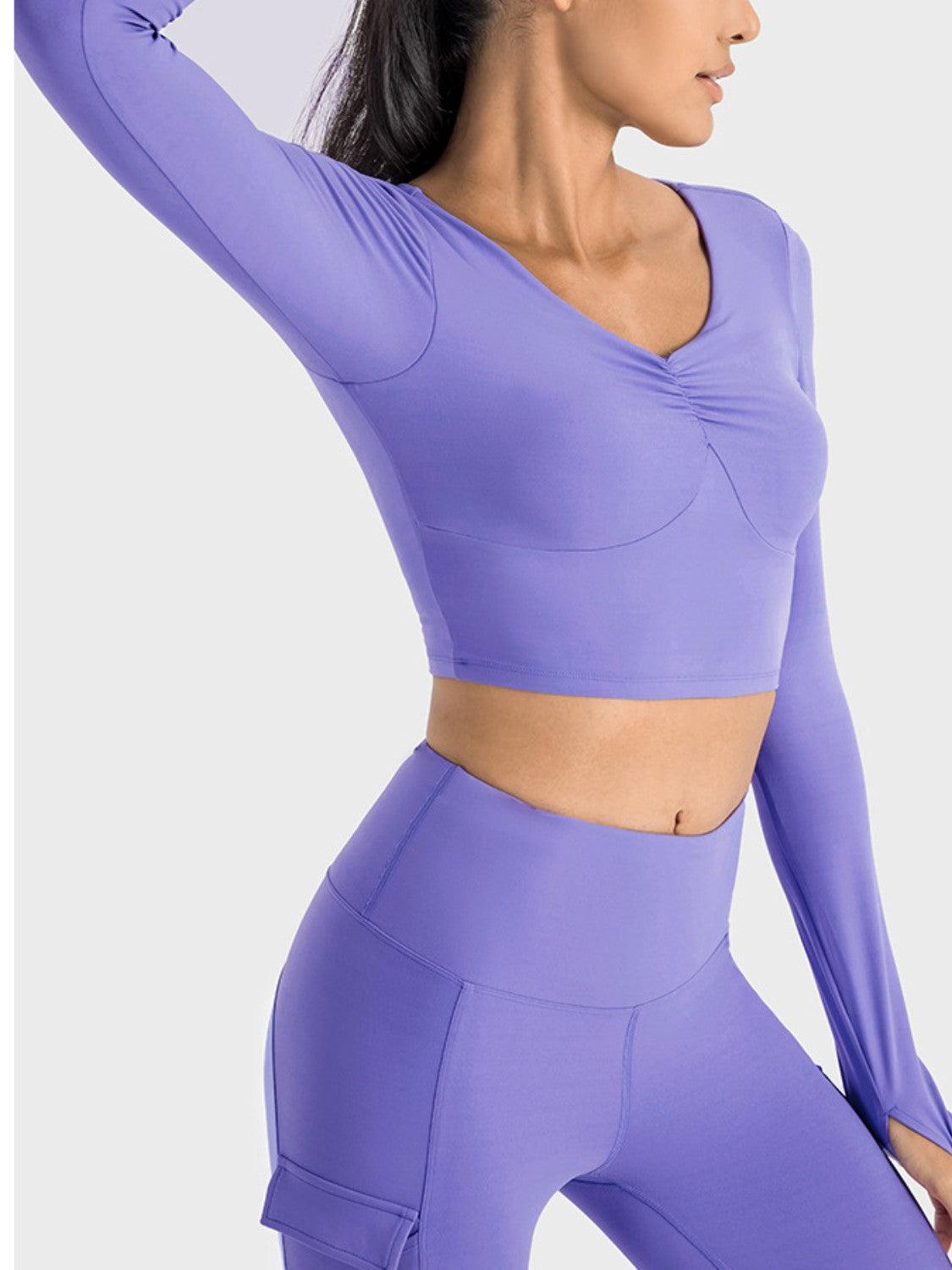 Millennia Ruched Cropped Long Sleeve Sports Top - Curated by tt