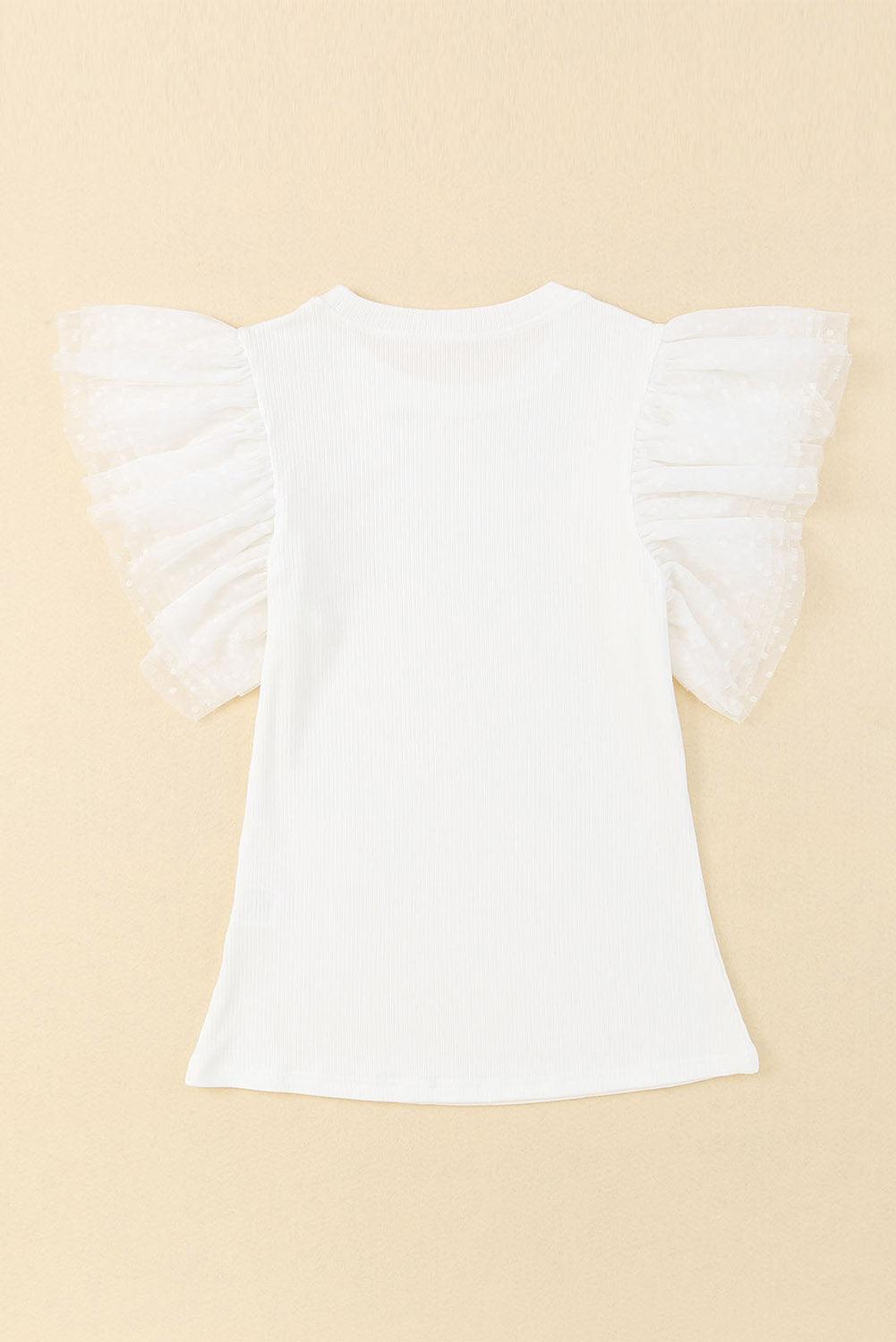 Ruffled Round Neck Cap Sleeve Blouse - Curated by tt