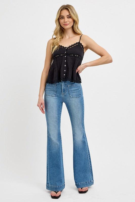 Full Size Front Patch Pocket Flare Jeans Plus Size - Curated by tt