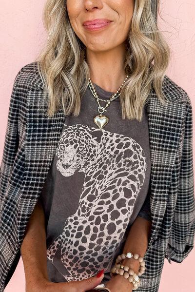 Cheetah Mineral Wash Round Neck Half Sleeve T-Shirt - Curated by tt