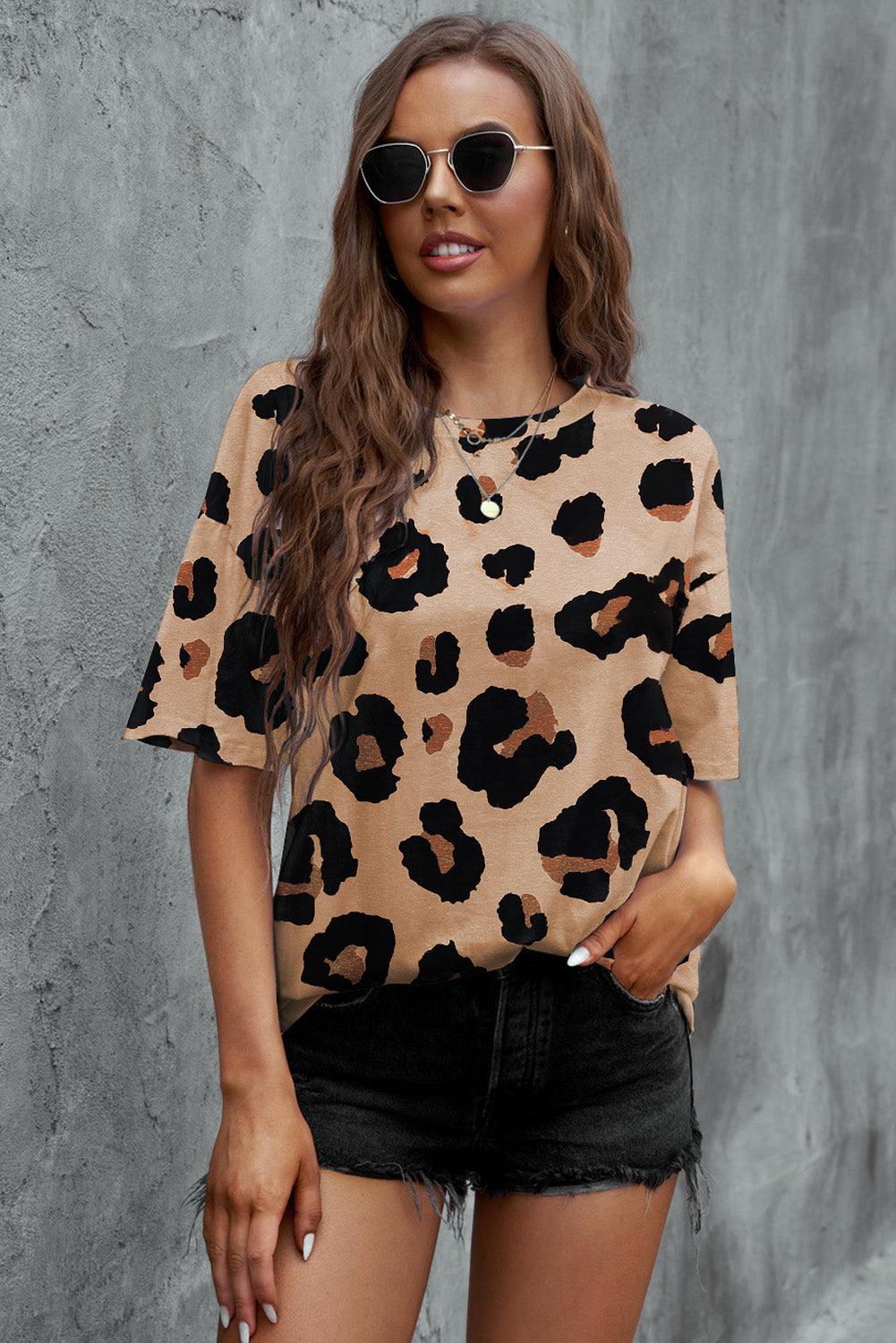 Boyfriend Leopard Print Loose T Shirt - Curated by tt