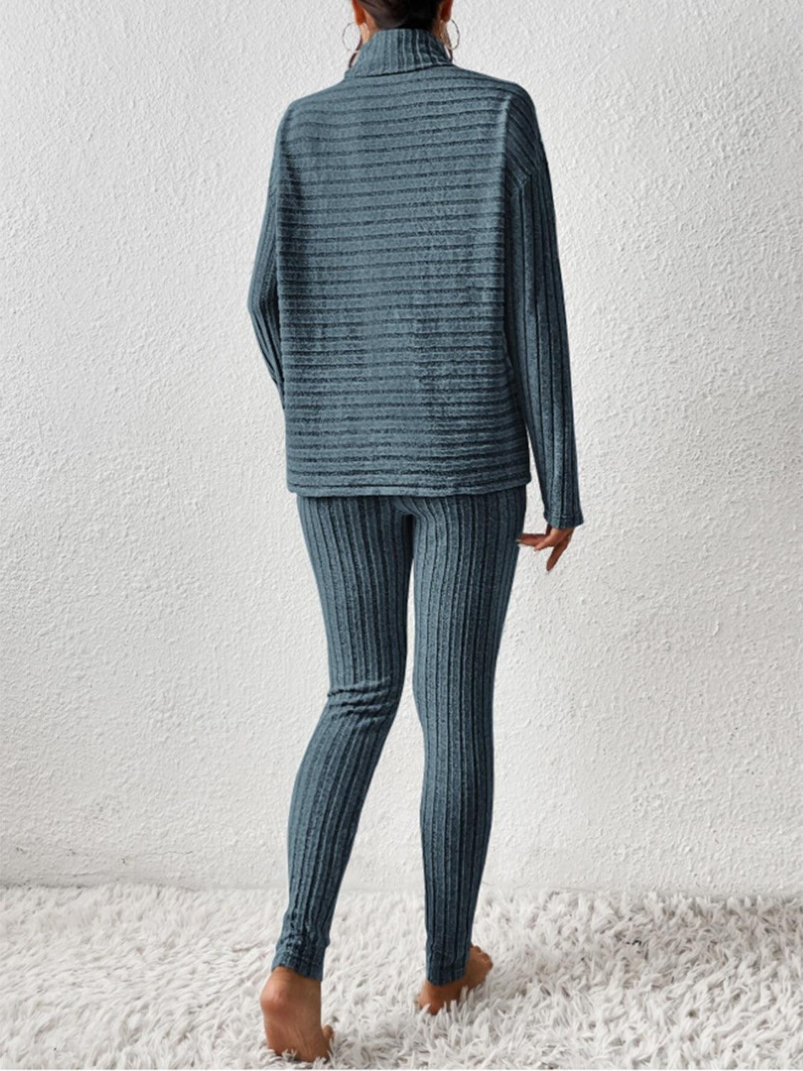 Ribbed Turtleneck Top and Pants Set - Curated by tt