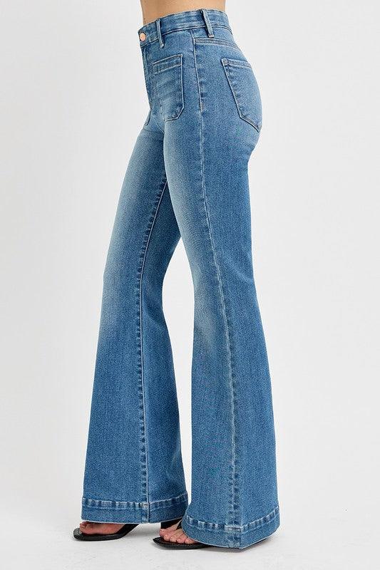 Full Size Front Patch Pocket Flare Jeans Plus Size - Curated by tt
