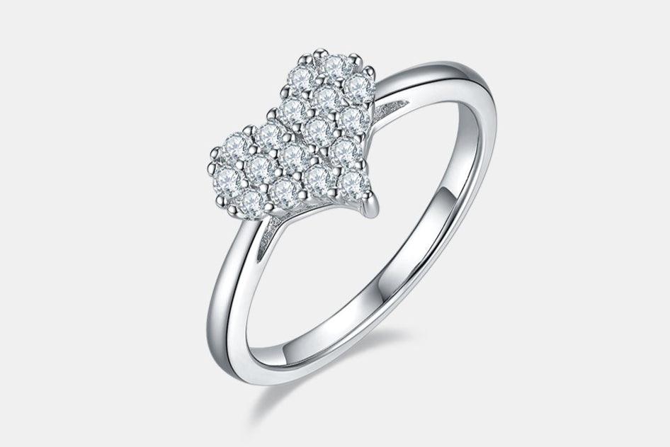 Moissanite 925 Sterling Silver Heart Ring - Curated by tt