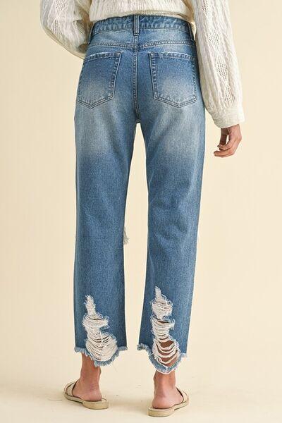 Annie Wear Distressed Raw Hem Cropped Jeans - Curated by tt