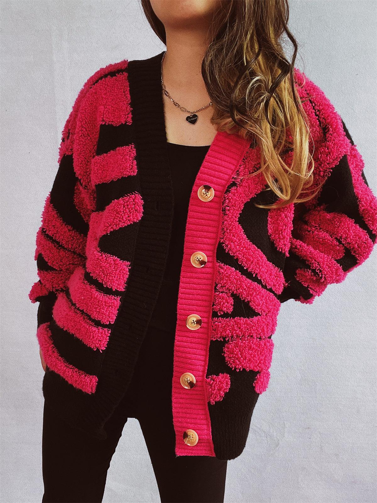 Contrast Button Up Long Sleeve Cardigan - Curated by tt