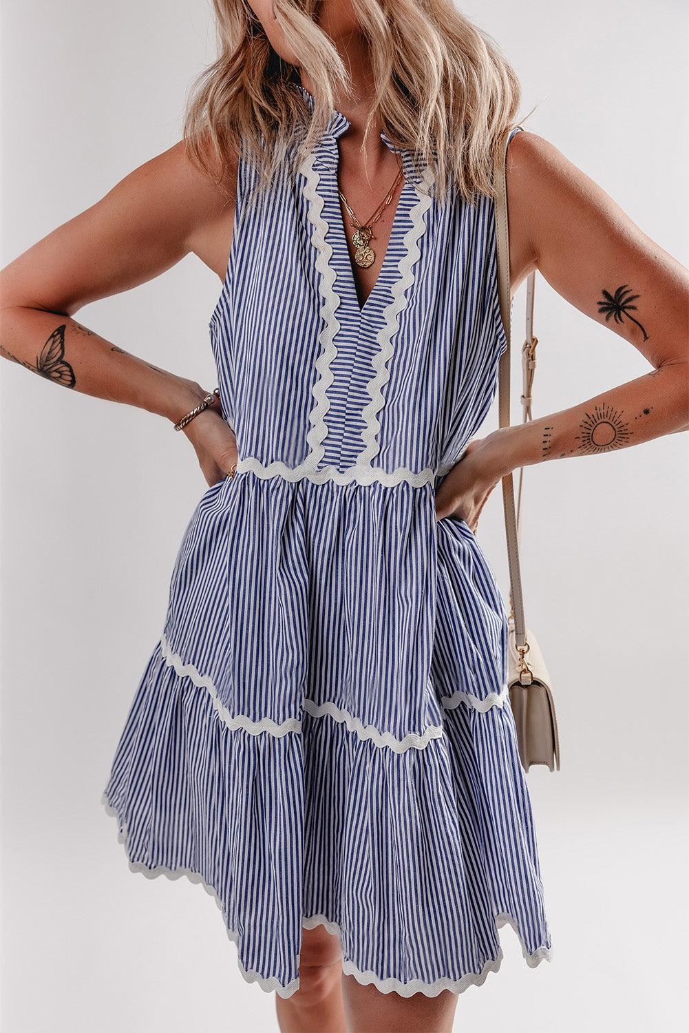 Blue Stripe Mini Dress - Curated by tt