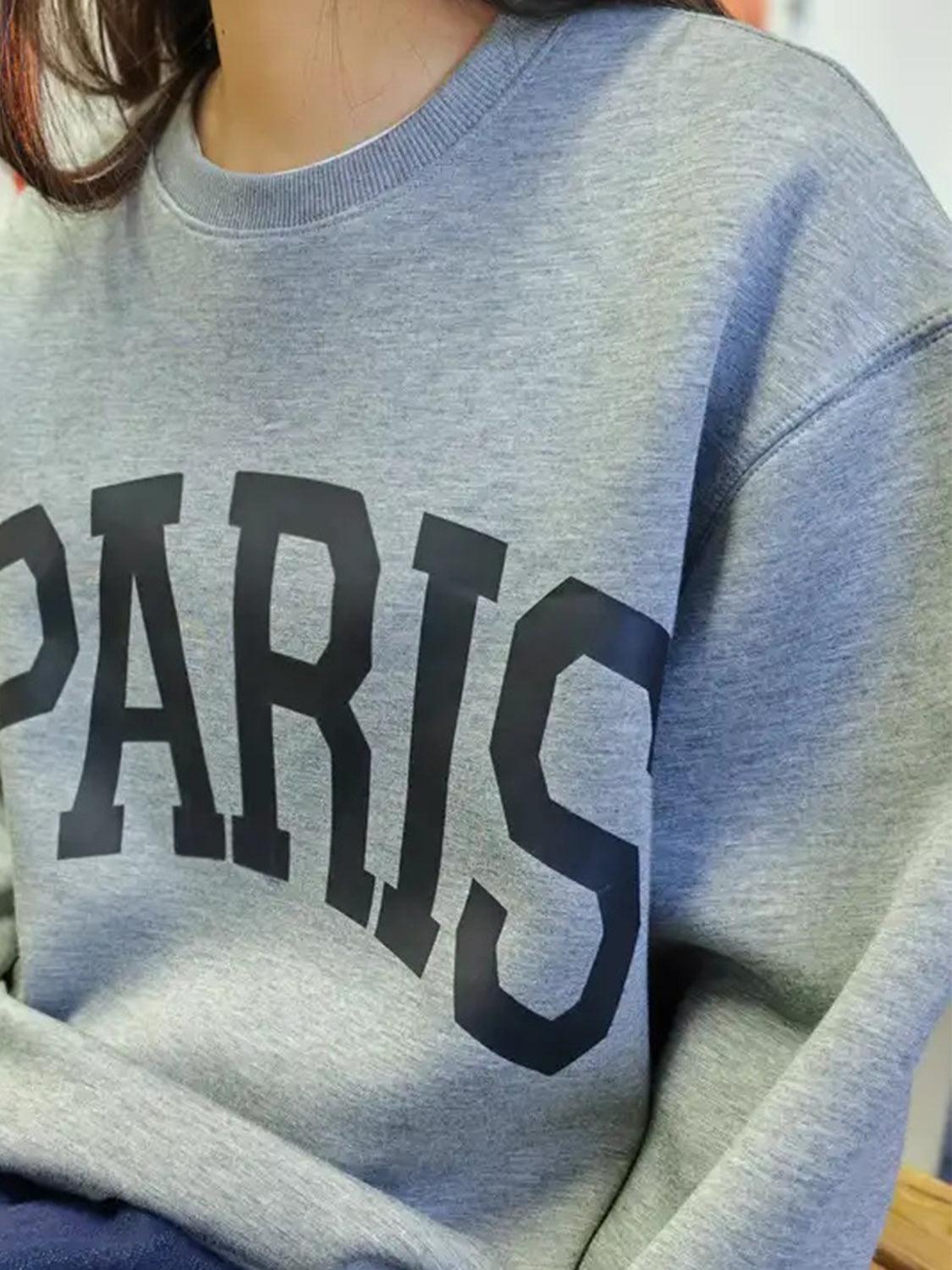 Basic Bae PARIS Round Neck Long Sleeve Air Scuba Sweatshirt - Curated by tt