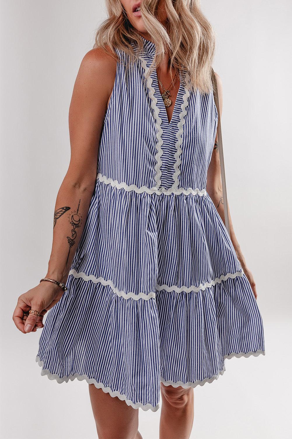 Blue Stripe Mini Dress - Curated by tt