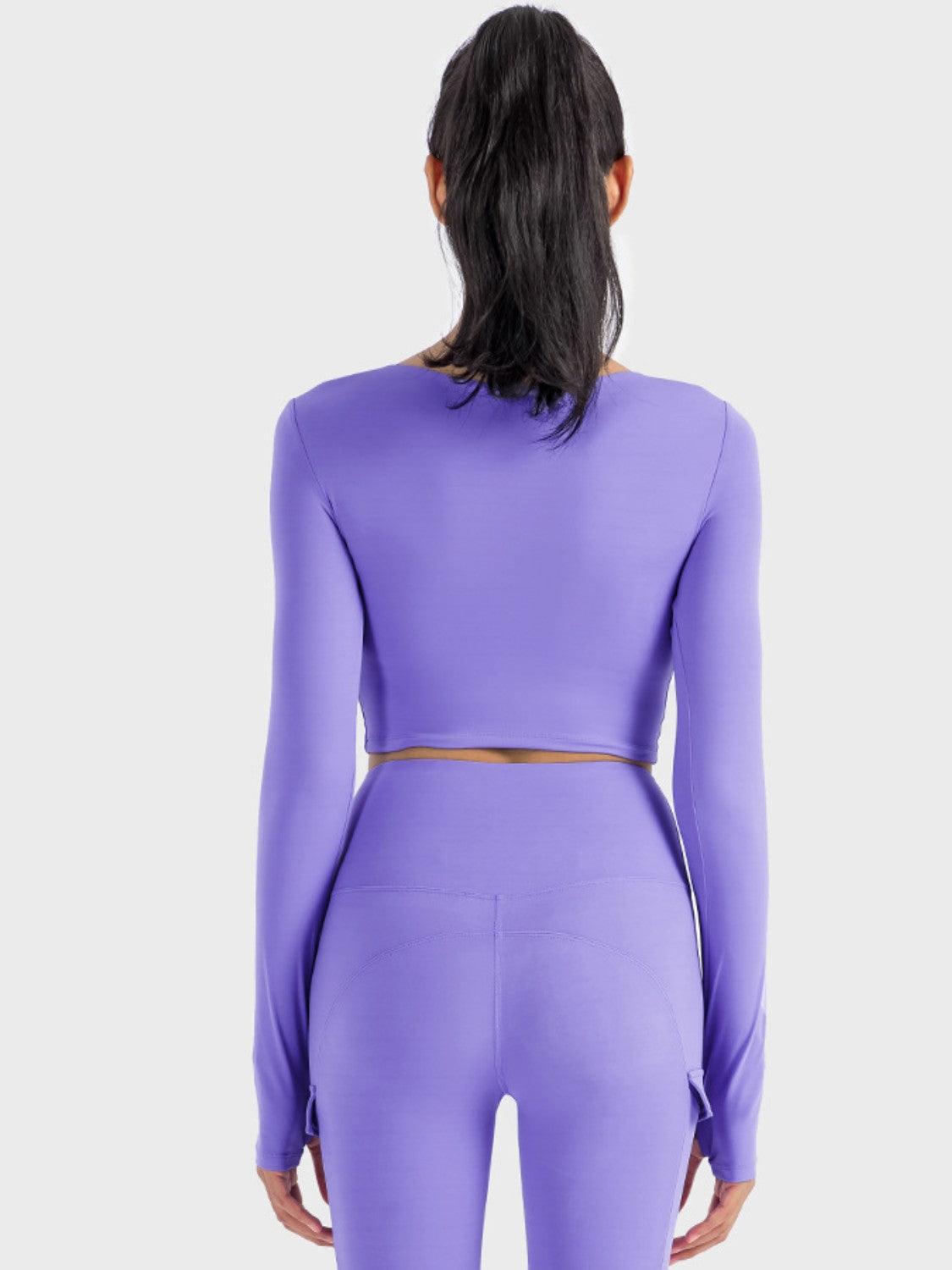 Millennia Ruched Cropped Long Sleeve Sports Top - Curated by tt