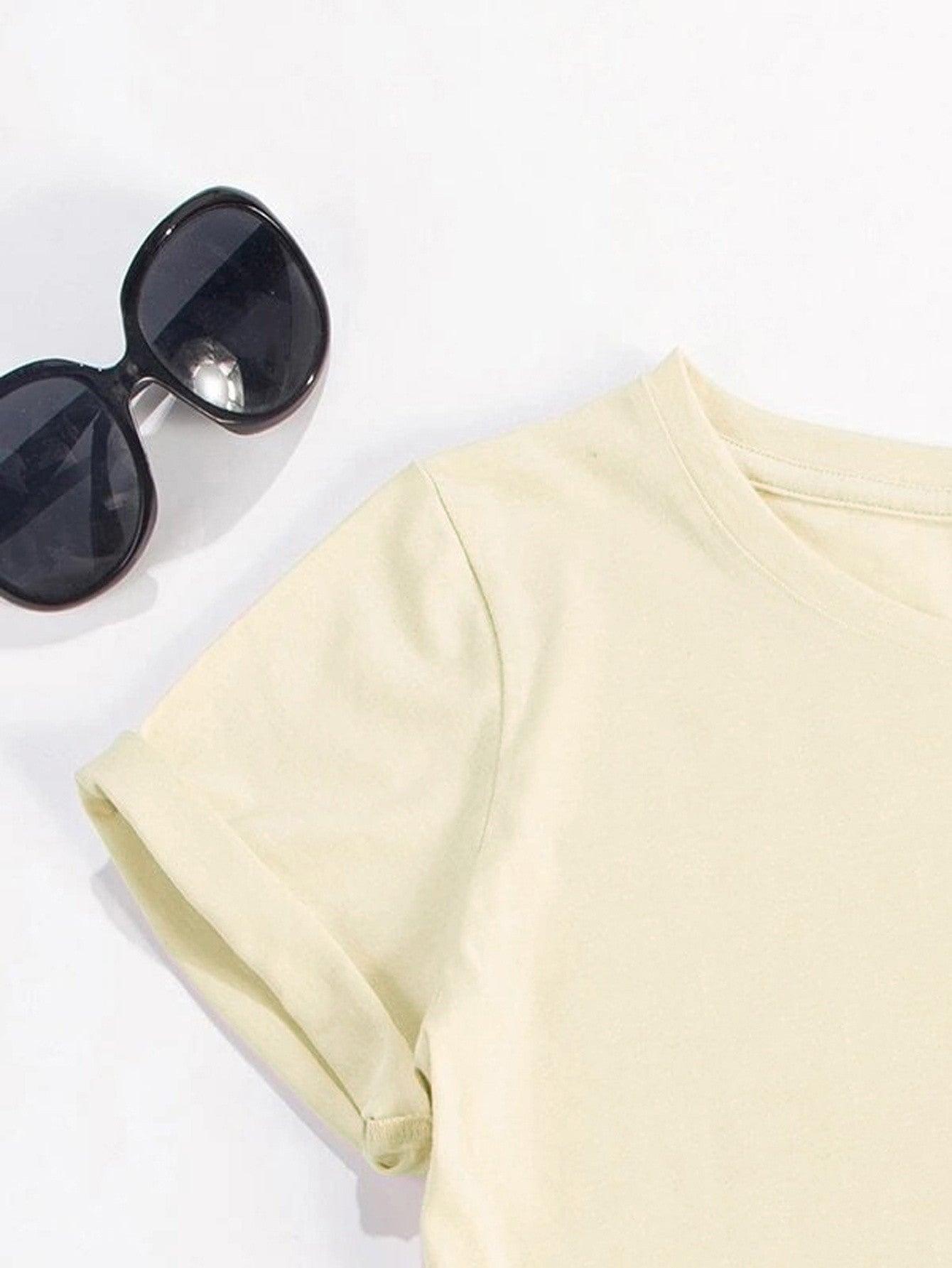 Letter Graphic Round Neck Short Sleeve T-Shirt - Curated by tt