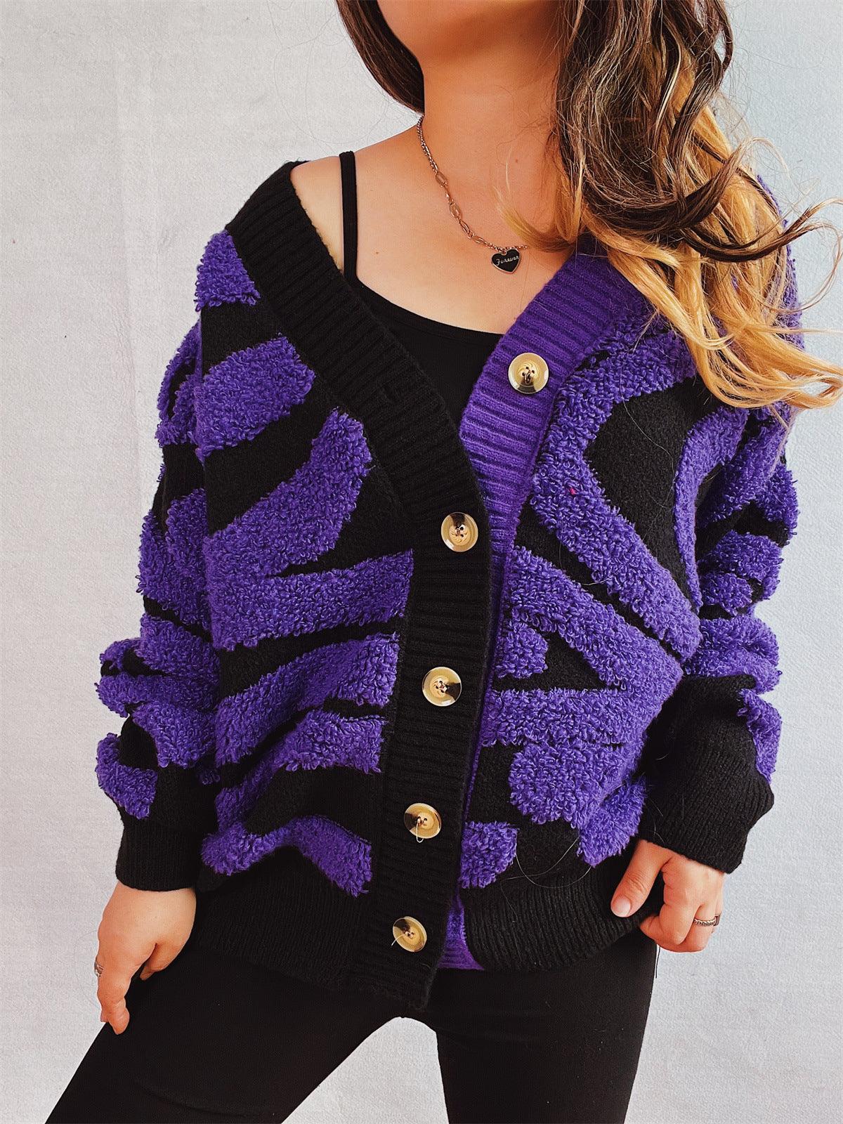 Contrast Button Up Long Sleeve Cardigan - Curated by tt