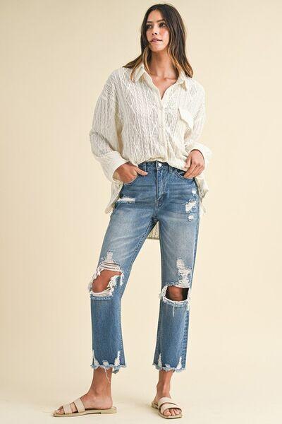 Annie Wear Distressed Raw Hem Cropped Jeans - Curated by tt