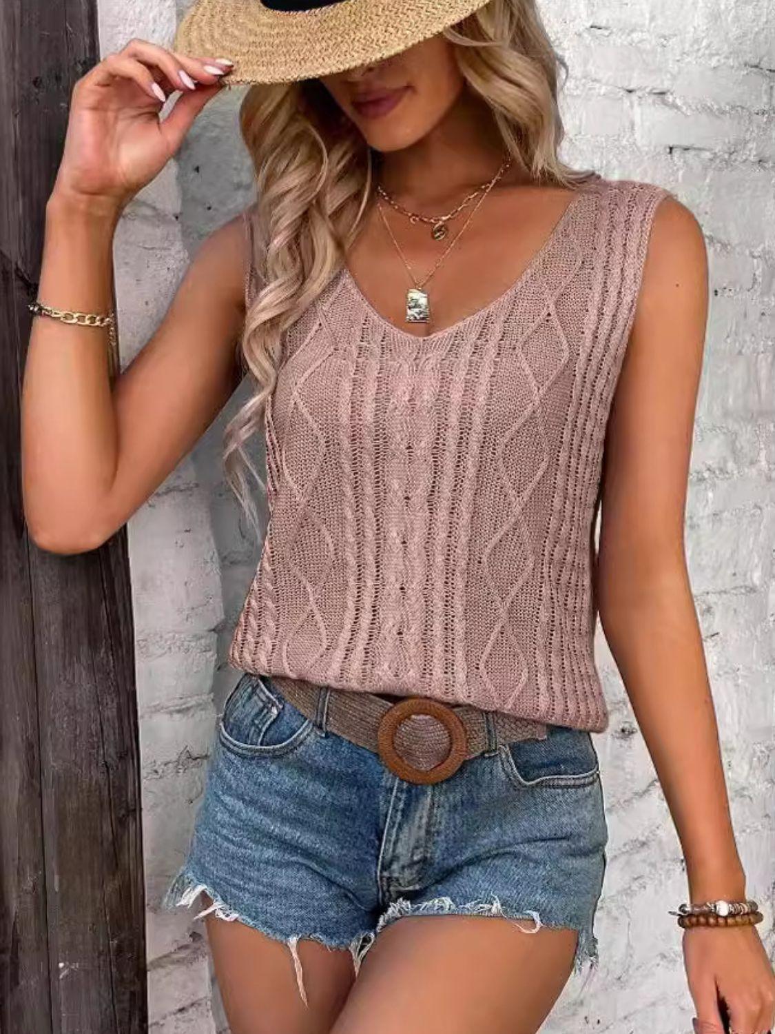 Cable-Knit V-Neck Sweater Vest - Curated by tt