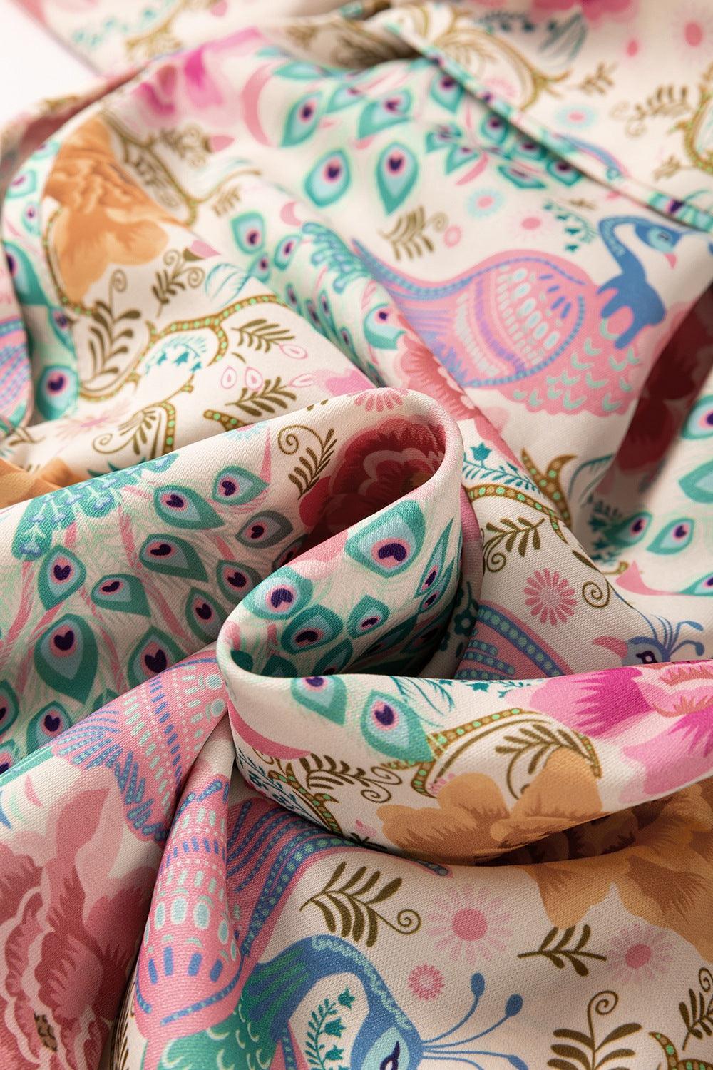 Printed Notched Lantern Sleeve Dress - Curated by tt
