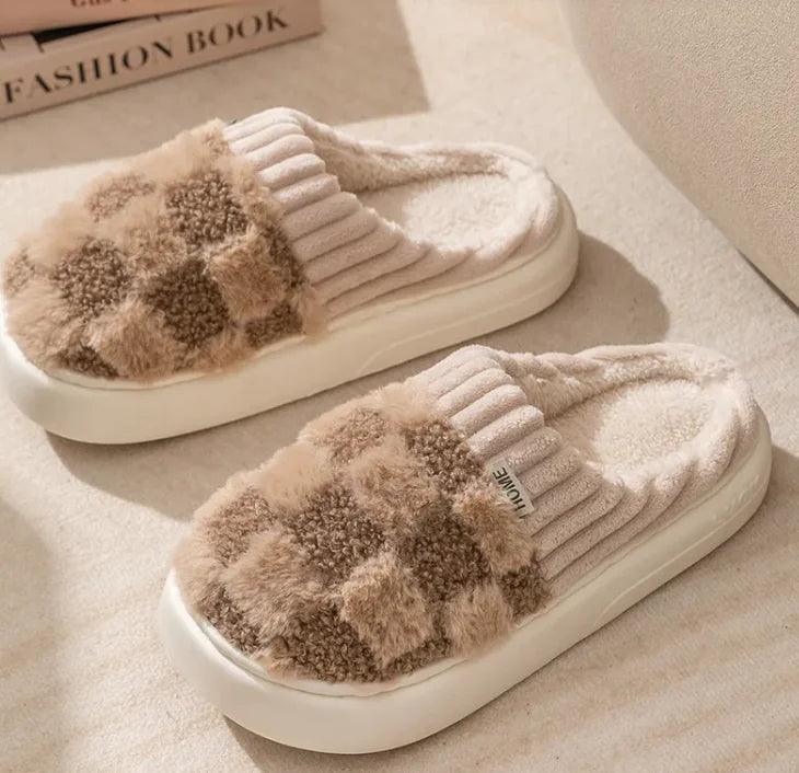 Cozy Plaid Plush Slippers - Curated by tt