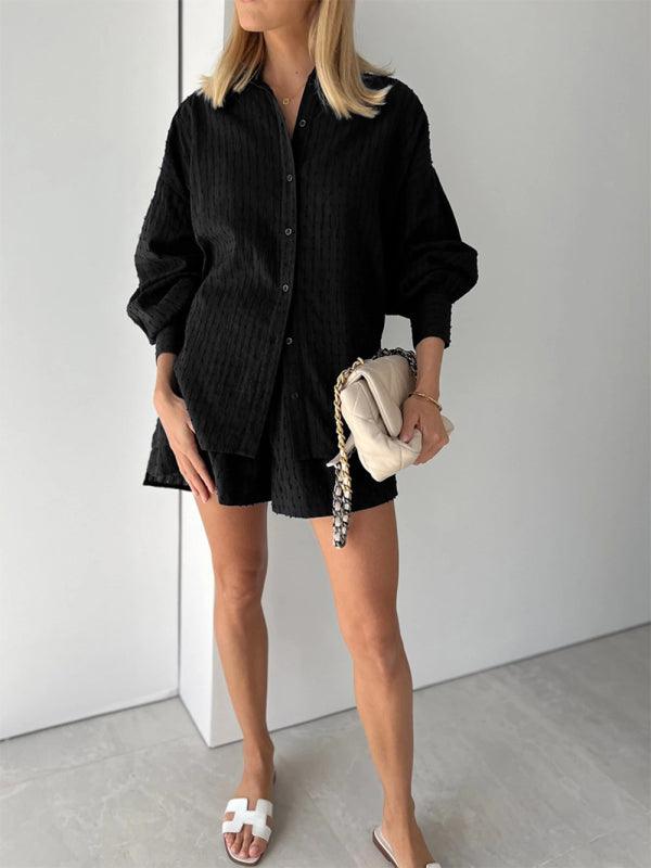 Shirt Jacquard Puff Sleeve SET - Curated by tt