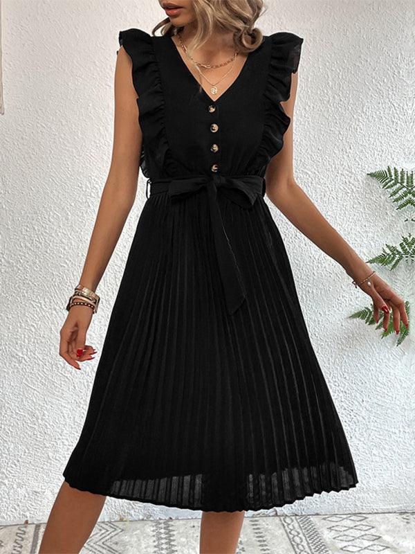 Ruffle Pleated Sleeveless Dress - Curated by tt